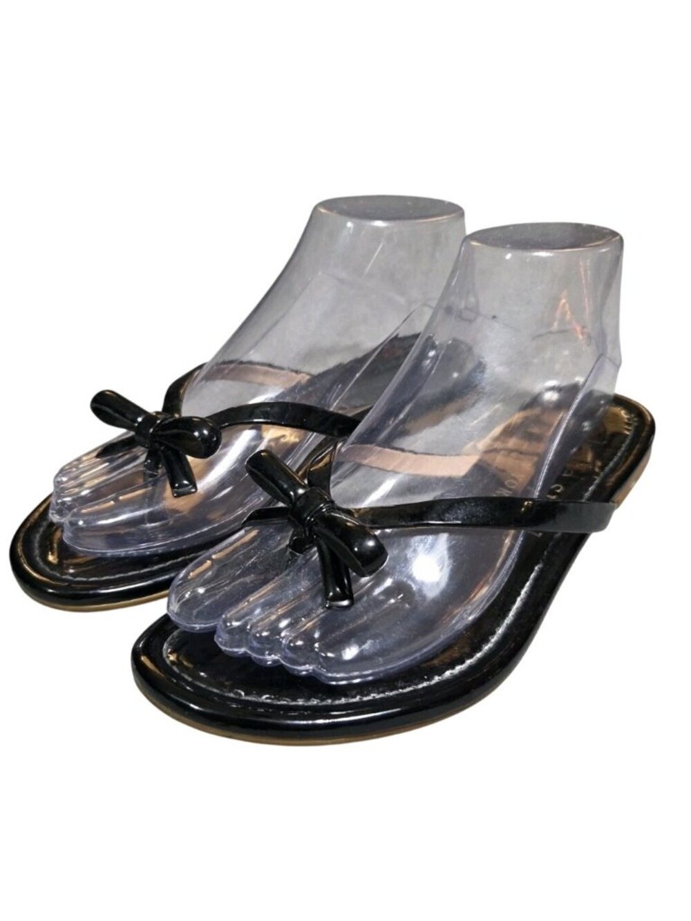 Kate Spade Petit Flip-flops women black size 7 patent leather slip-on bow Classy